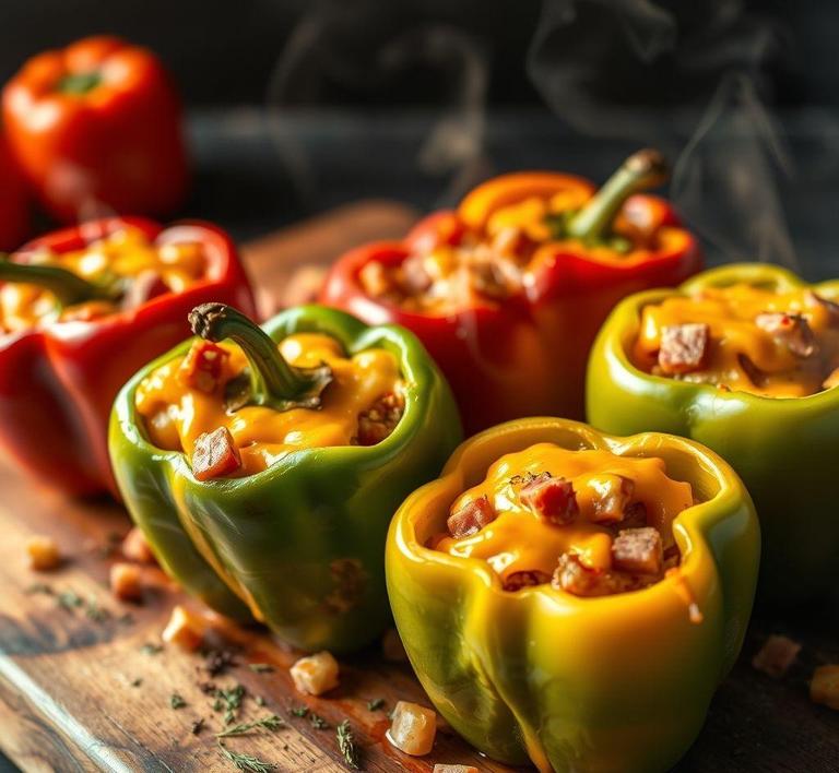 Ham and Cheeddar Stuffed Bell Peppers