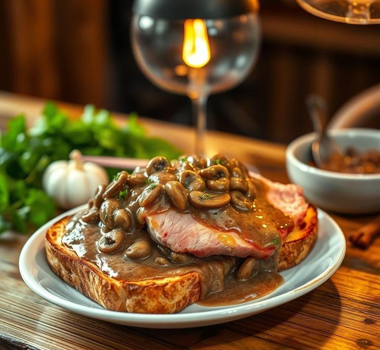 Ham and Mushroom Gravy on Toast