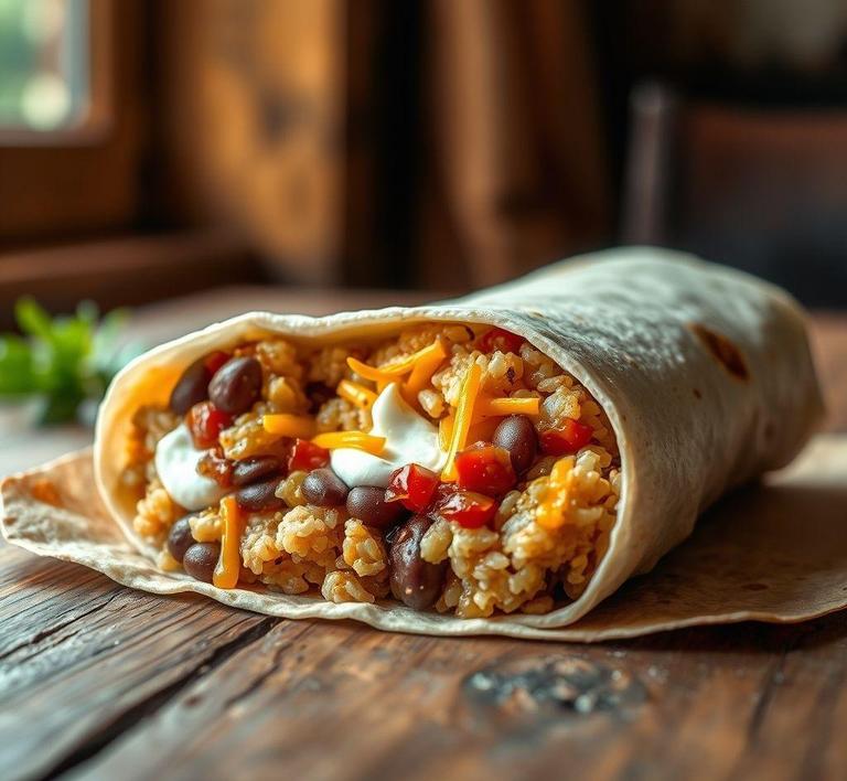 Refried Beans and Rice Burritos