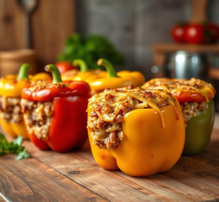 Refried Beans and Rice Stuffeed Bell Peppers