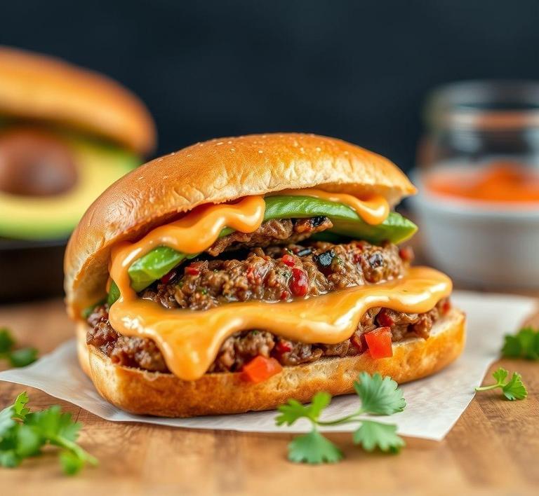 Meatloaf Sandwich with Avocado and Sriracha Mayo