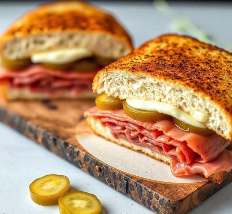 Pastrami Sandwich with Swiss and Pickles