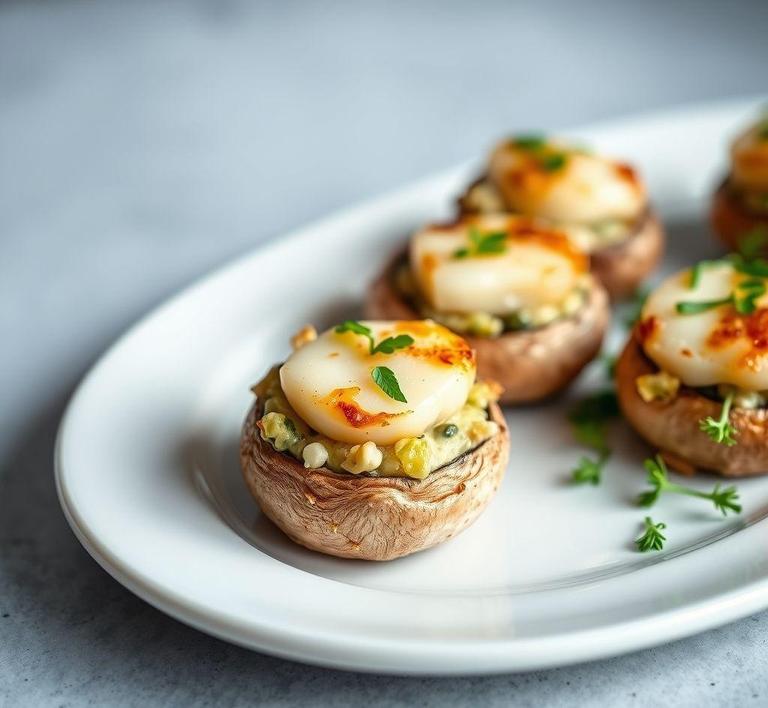 Scallop and Spinach Stuffed Mushrooms